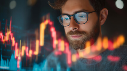 Investor analyzing trends on digital chart