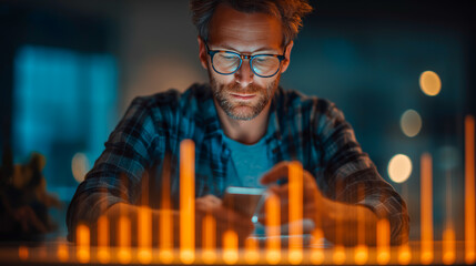 Investor examining digital financial data