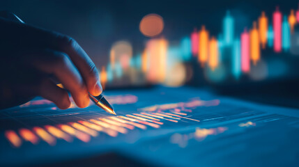 Investor reviews financial data charts on tablet