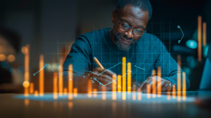 Investor using digital charts to analyze