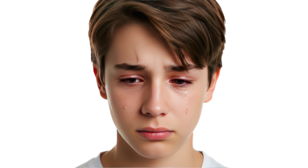 Sad Teen Boy Crying Closeup Portrait Emotional Distress.