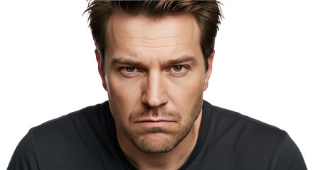 Obraz premium Serious Caucasian Man Portrait Brown Hair Closeup.