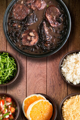 Traditional Brazilian feijoada meal. Top view