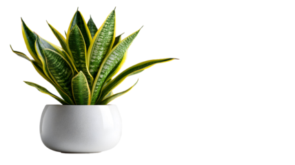 Elegant snake plant in white pot isolated on transparent background for minimalist design