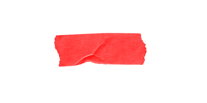 A vibrant piece of red cloth tape torn and lifted revealing texture and fragility isolated on transparent background