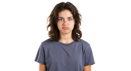Teen Girl with Displeased Expression Wearing Gray TShirt.