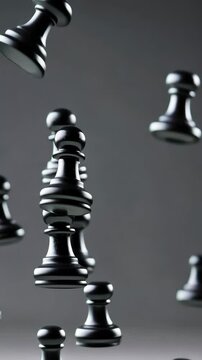 Dynamic floating chess pieces in midair motion creating intriguing patterns