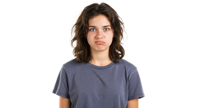 Teen Girl with Displeased Expression Wearing Gray TShirt.