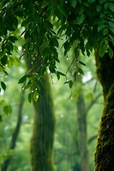 Rain-Kissed Green Leaves A Serene Forest Scene