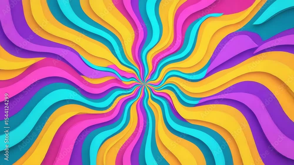 Poster colorful abstract swirl pattern with layered paper shapes.