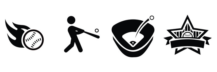 Baseball related vector icons set