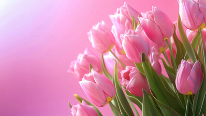 Fresh pink tulips on soft background in spring light