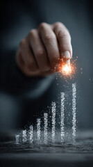 Futuristic business strategy concept with glowing light bulb and graphic icons symbolizing innovation, planning, growth, and economic development. Ideal for business, marketing, and competition themes