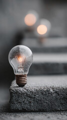 Futuristic business strategy concept with glowing light bulb and graphic icons symbolizing innovation, planning, growth, and economic development. Ideal for business, marketing, and competition themes