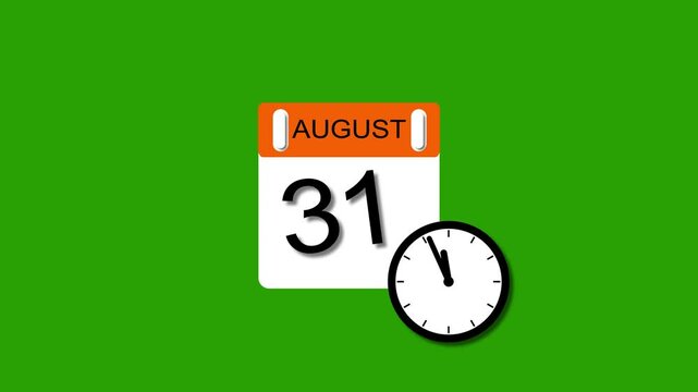 4K calendar animation August 31 date 2025 animation. clock and black background clean and stunning 4k animation.