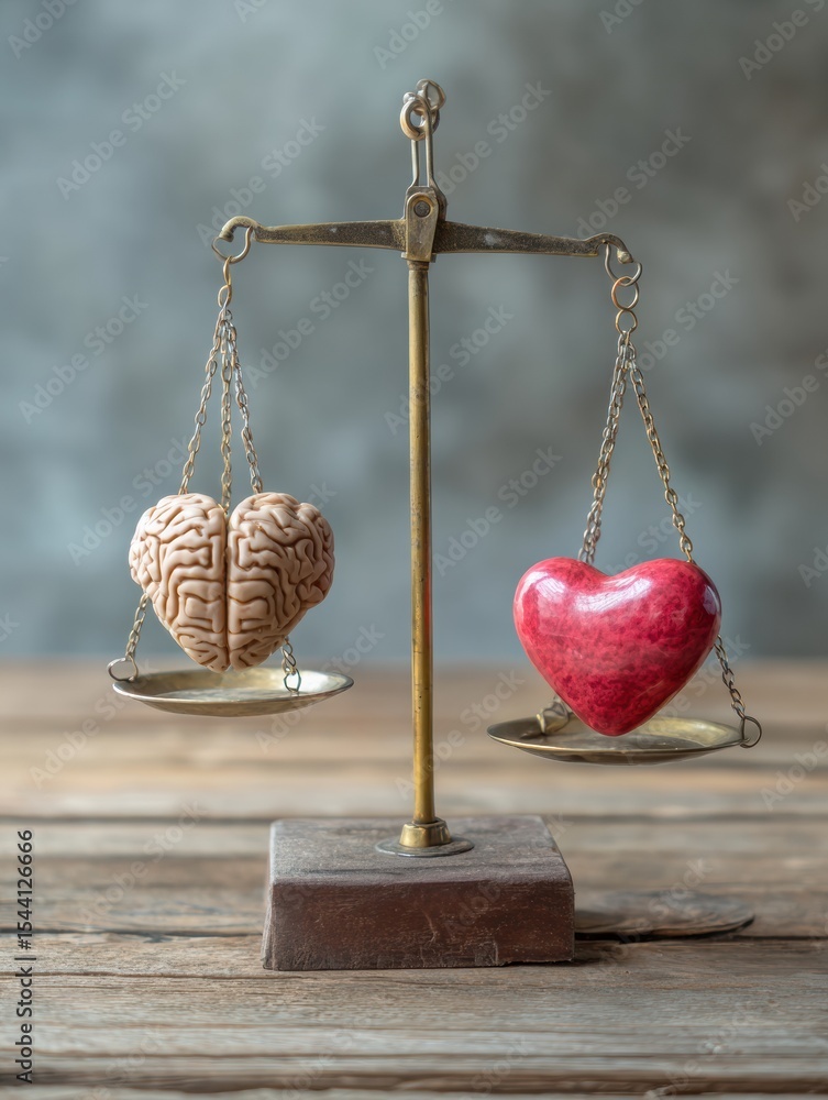 Aufkleber Balancing Emotions and Intellect With a Scale Featuring a Heart and Brain in a Serene Setting