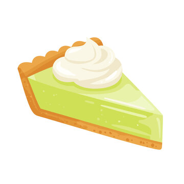 Slice of key lime pie with a golden graham cracker crust and whipped cream topping
