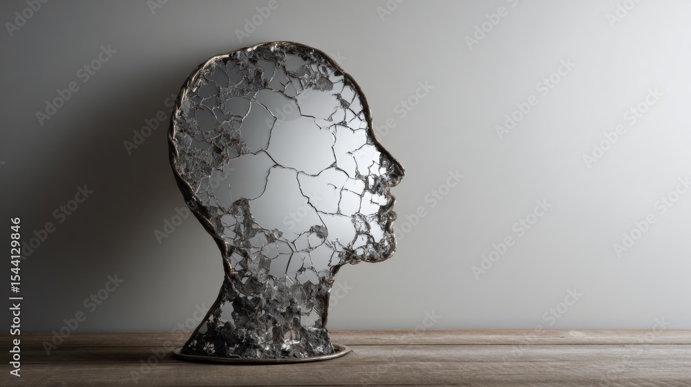 Aufkleber exploring cognitive distortions through the lens of a cracked mirror and the journey of reframing th