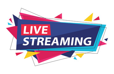 Live streaming graphic banner design, a vibrant geometric abstract badge for online events, broadcasts, and digital content announcements