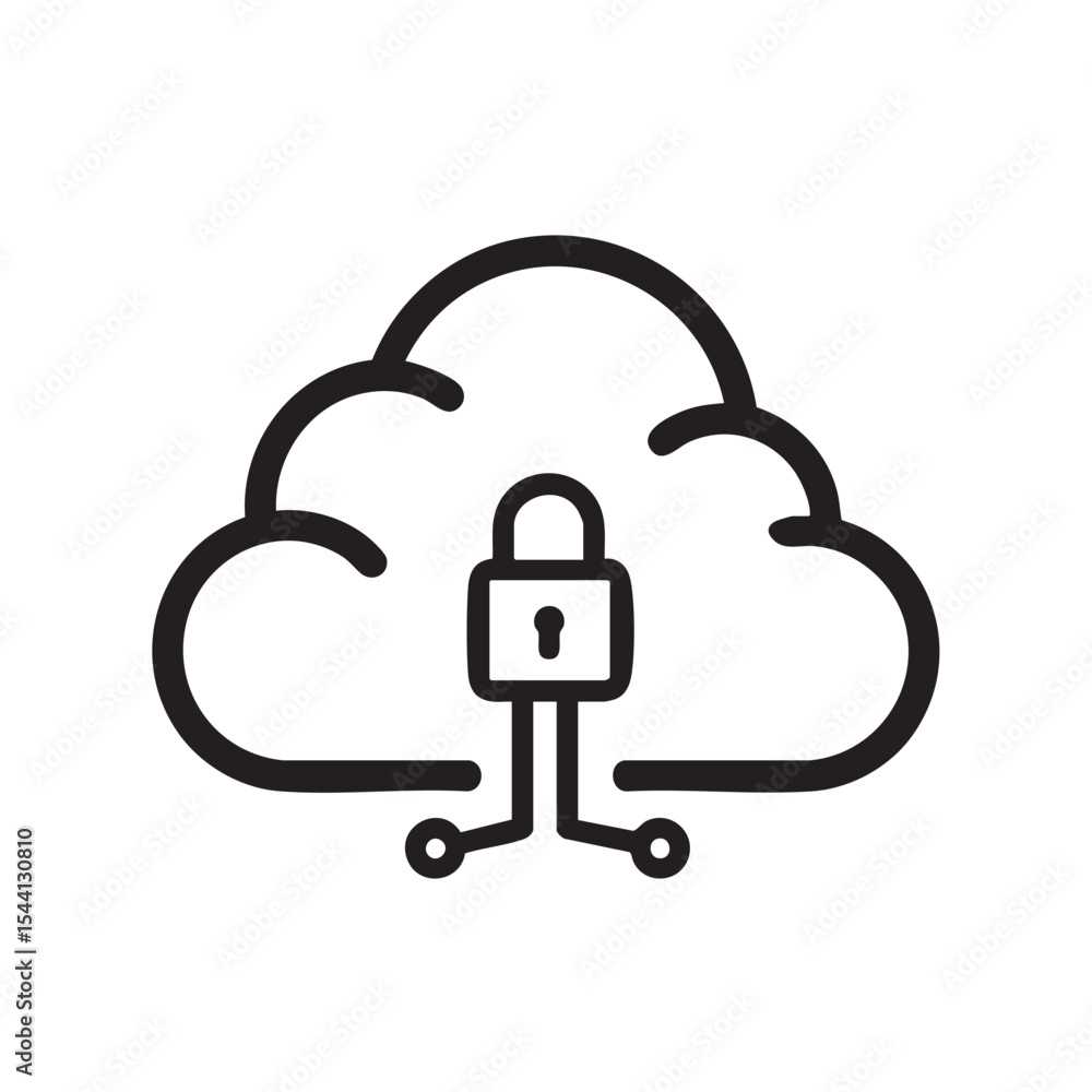 Poster secure cloud storage concept with padlock and connection lines