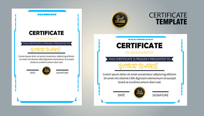 Modern certificate of achievement template with blue accents