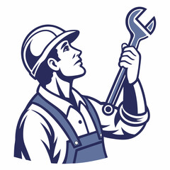 Professional mechanic holding wrench illustration transparent background