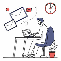 Man working on laptop receiving emails time management office