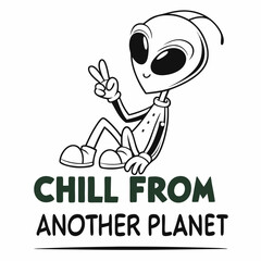 Chill alien cartoon character from another planet peace sign