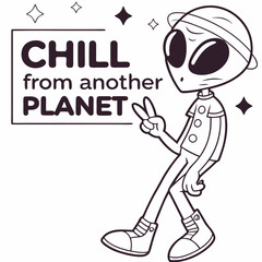 Chill alien cartoon character from another planet peace sign
