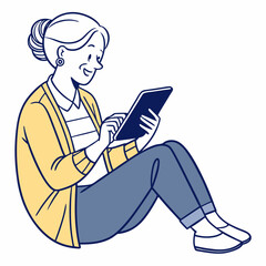 Senior woman sitting comfortably using tablet device