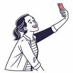 Happy woman taking selfie with smartphone smiling cheerful