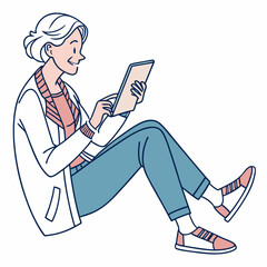 Senior woman sitting comfortably using tablet device