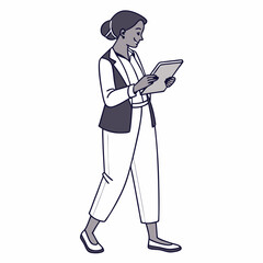 Businesswoman walking using tablet digital device technology