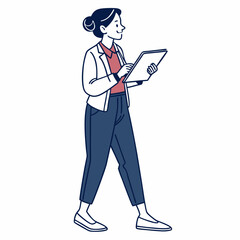 Young woman walking using tablet digital device technology