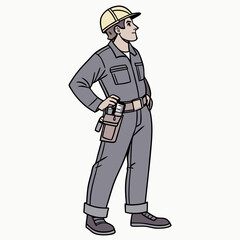 Construction worker in hard hat and work uniform standing confidently