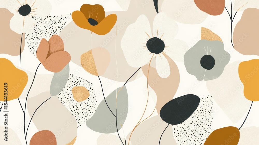 Poster abstract floral pattern with muted colors and textured elements