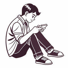 Boy sitting floor using smartphone mobile phone device
