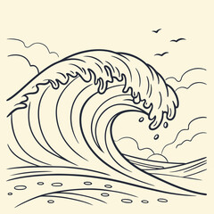 Ocean wave drawing line art summer beach seascape illustration