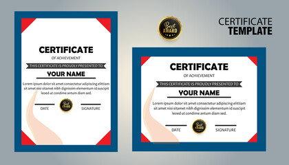 Fototapeta premium Modern certificate of achievement template design with award badge