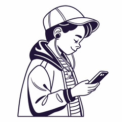 Teen boy wearing cap listening music smartphone