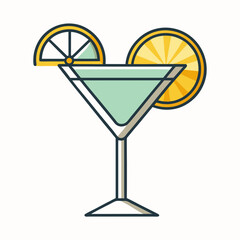 Refreshing summer cocktail martini drink lemon garnish illustration