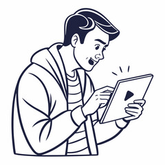 Man watching video on tablet excited expression digital device online content
