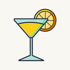 Refreshing summer cocktail in martini glass with orange slice