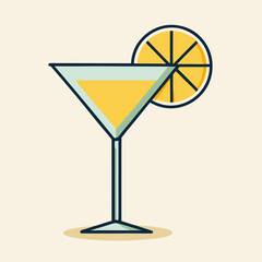 Refreshing yellow cocktail drink in martini glass with orange slice garnish
