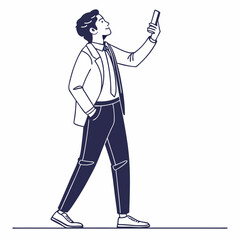 Professional businessman using smartphone, clean cutout, transparent background