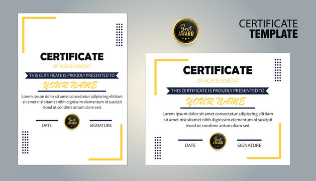 Modern certificate of achievement template with gold accents