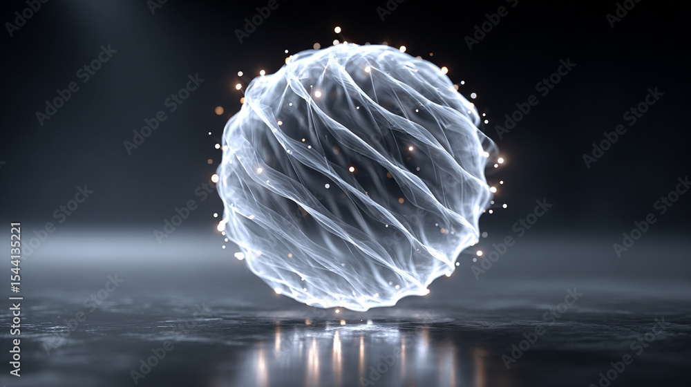 Poster pulsating wireframe sphere with coded lights glows against a dark background. abstract digital netwo