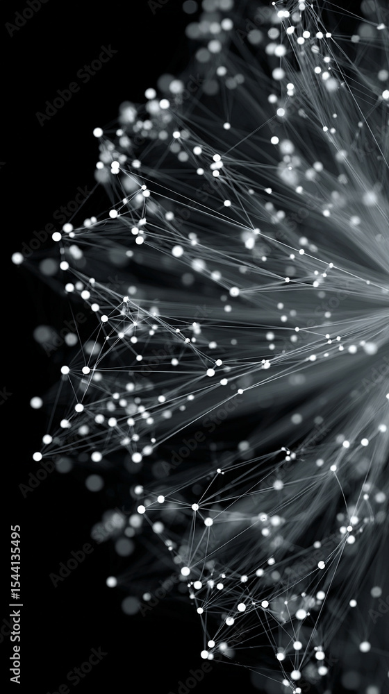 Poster pulsating wireframe sphere with coded lights glows against a dark background. abstract digital netwo