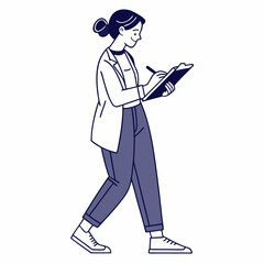 Woman walking while writing in notebook taking notes