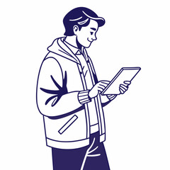 Young man using tablet digital device technology modern lifestyle